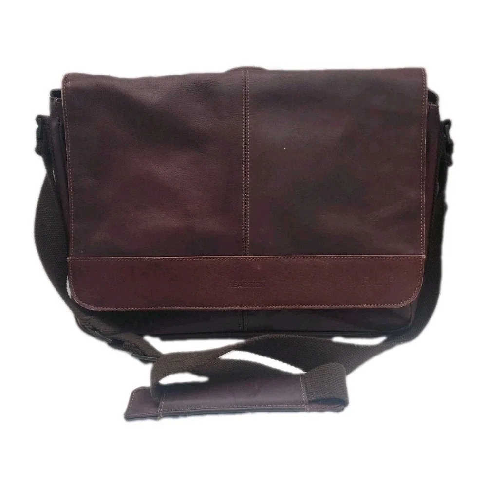 Kenneth Cole Reaction Risky Business Brown Leather Laptop Messenger Bag 15